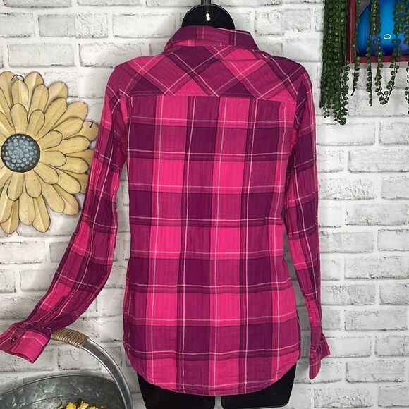 Columbia Cotton Flannel Plaid Button Down Shirt Top Oversized XS - Picture 5 of 7